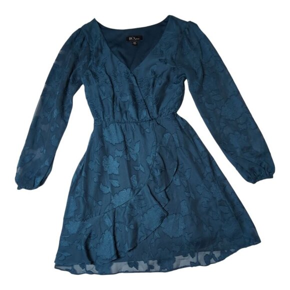 BCX Dark Fairy Floral Dress Junior XXS Tiered Ruffle Faux Wrap Textured - Picture 1 of 13